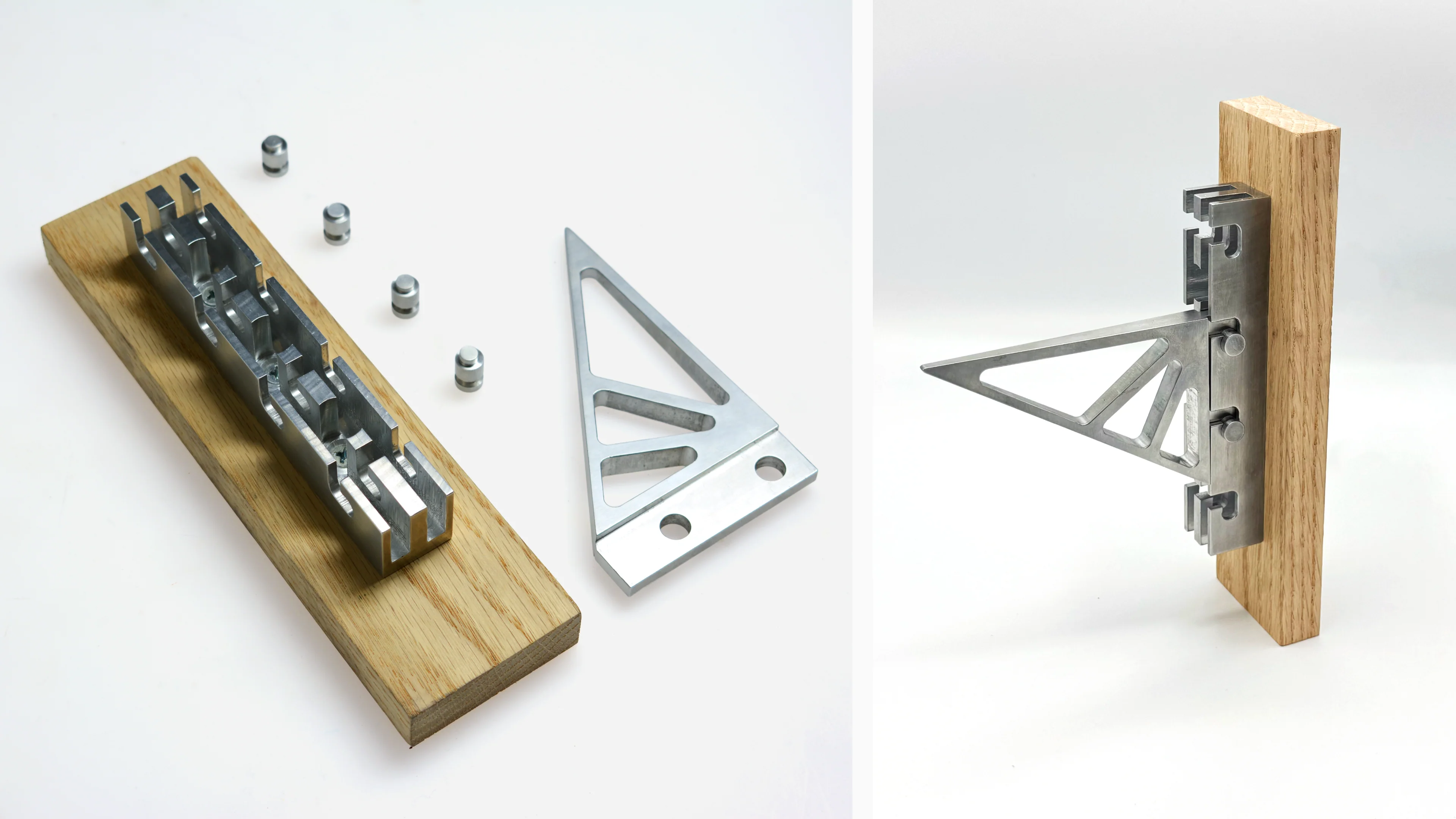 The finished rail, pins and bracket, laid out and assembled